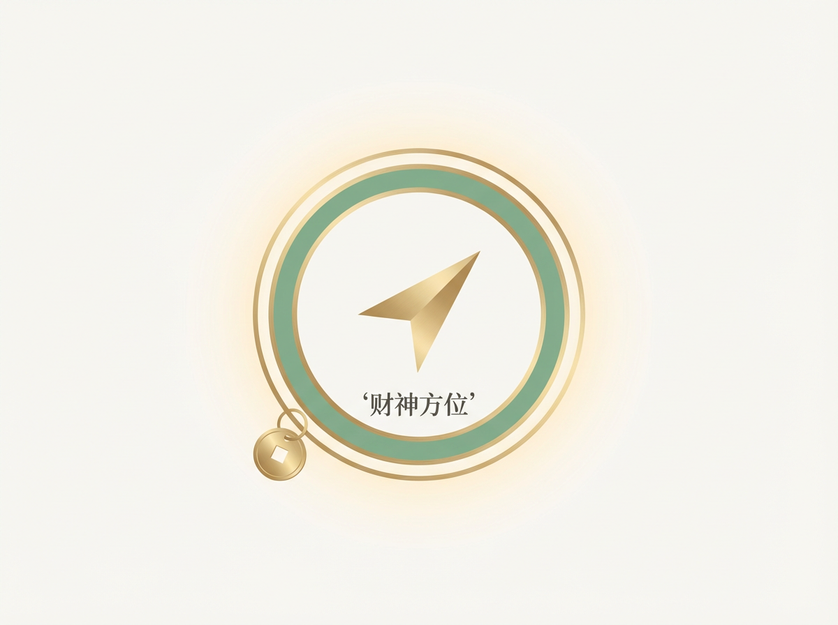 Wealth-god direction illustration: compass with golden arrow