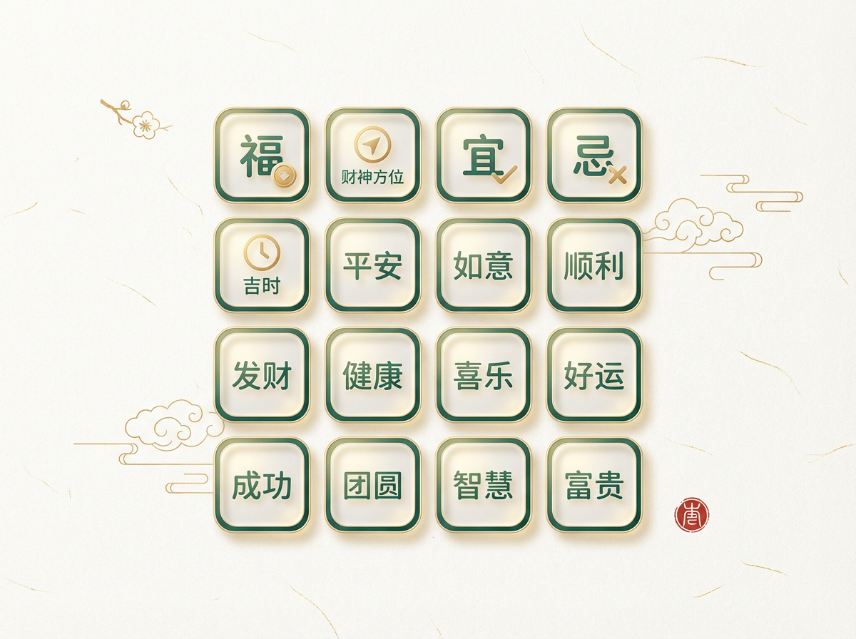 Huangli fortune 16-grid emoji pack hero illustration